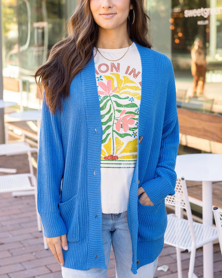 Oversized Comfy Knit Cardigan in Blue - Grace and Lace Wholesale - Blue