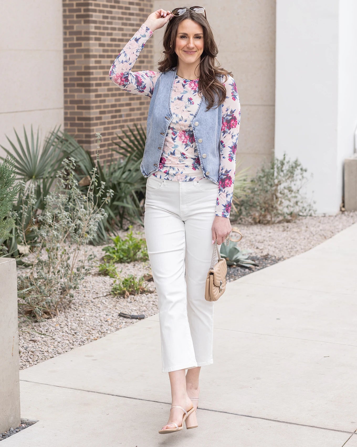 Scoop Neck Floral Mesh Top in Rose