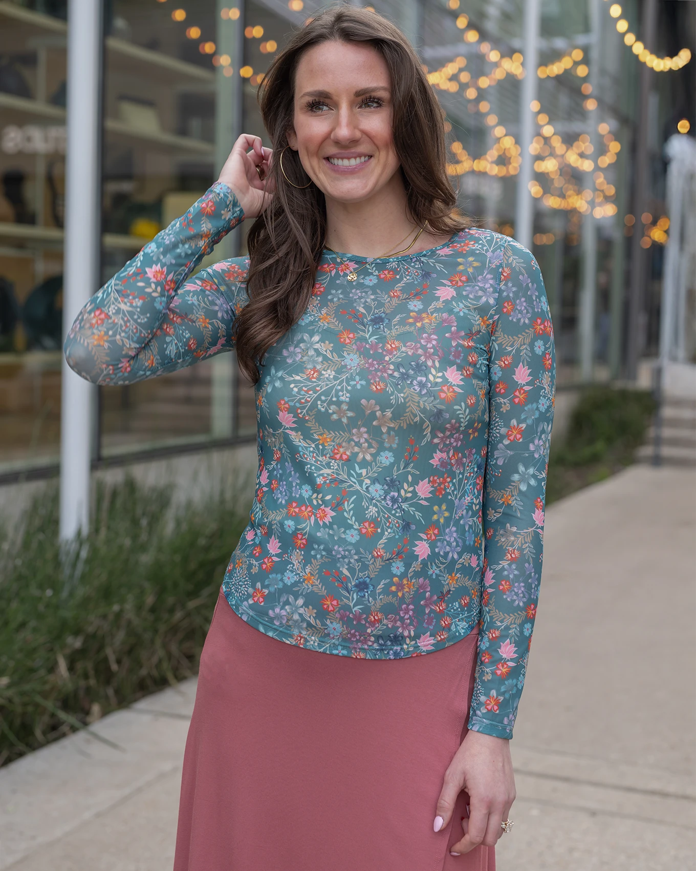 Scoop Neck Floral Mesh Top in Wild Flower