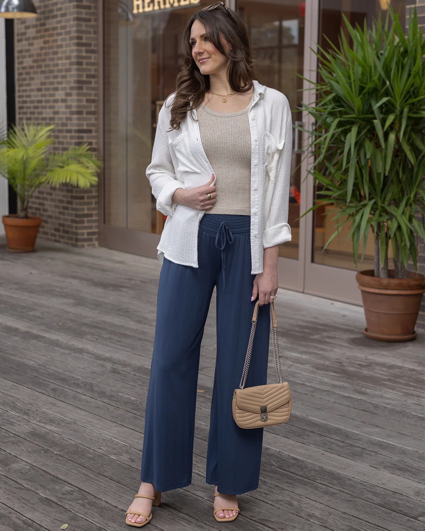 Smocked Wide Leg Lounge Pants in Smoke Blue