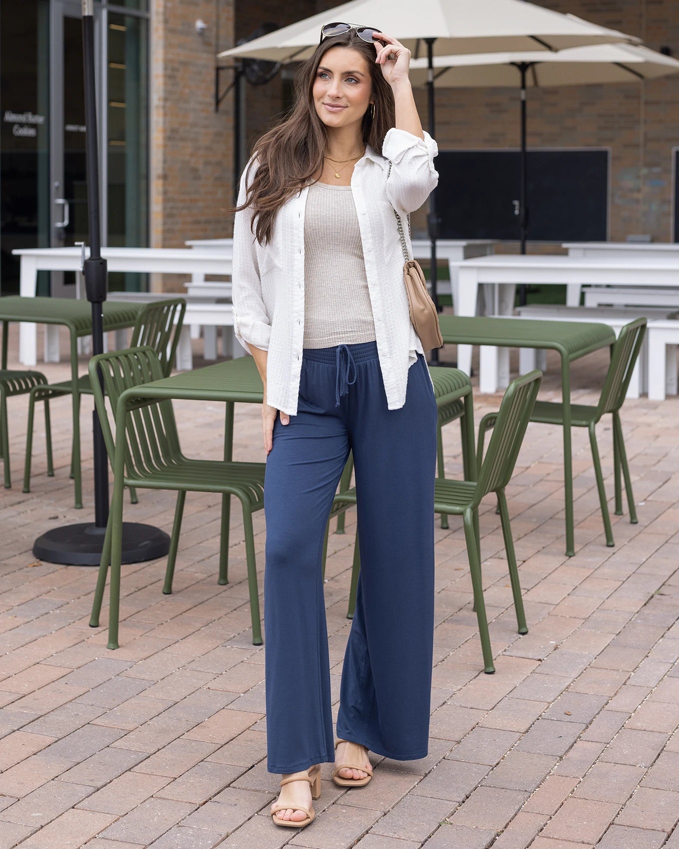 Smocked Wide Leg Lounge Pants in Smoke Blue