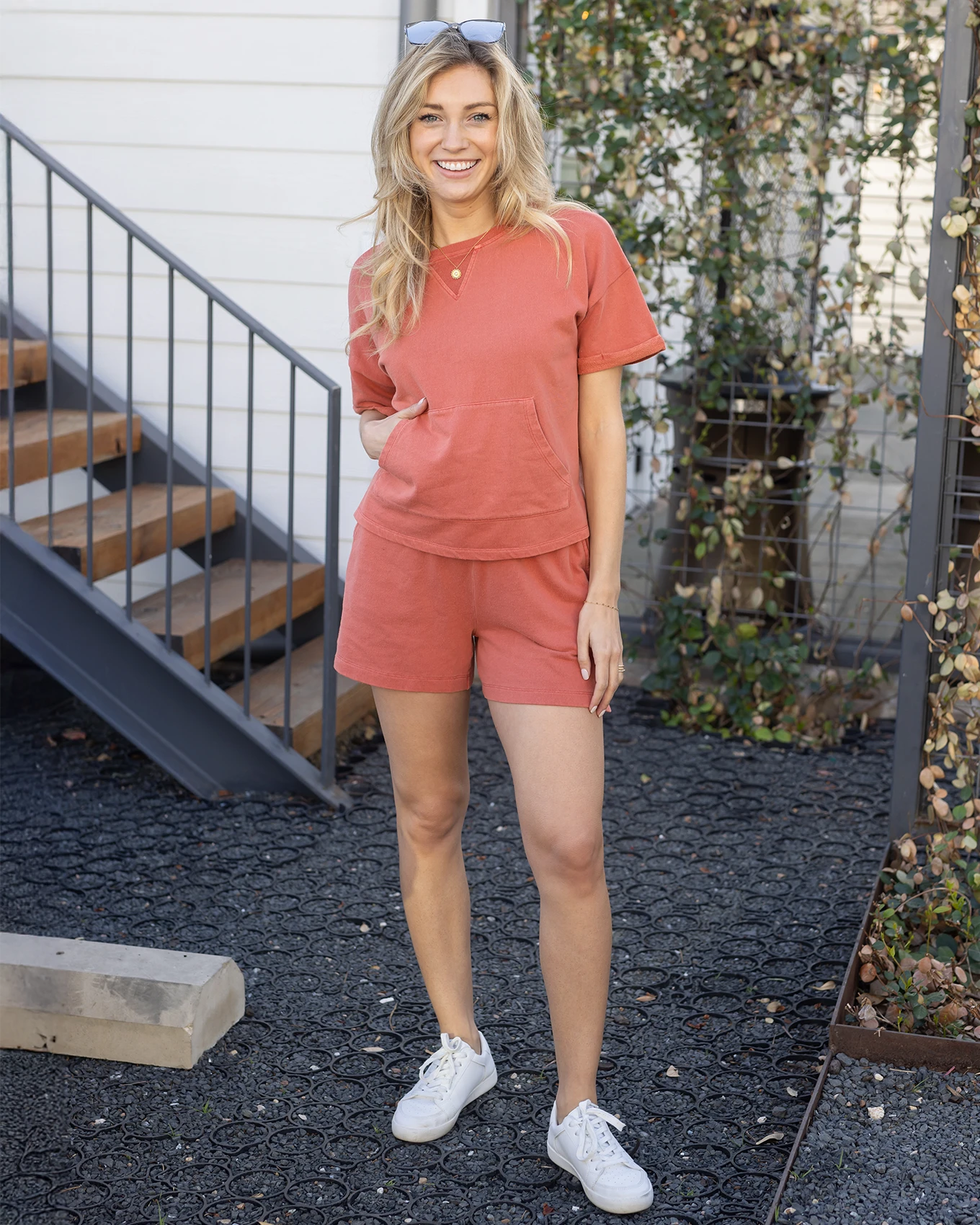 Washed French Terry Short Sleeve Sweatshirt in Washed Coral