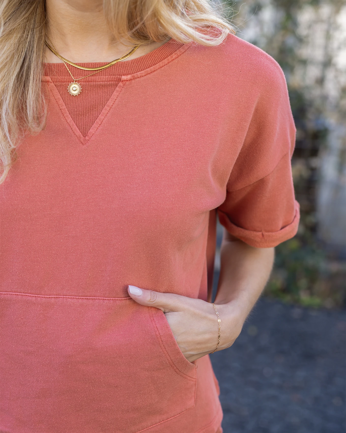 Washed French Terry Short Sleeve Sweatshirt in Washed Coral
